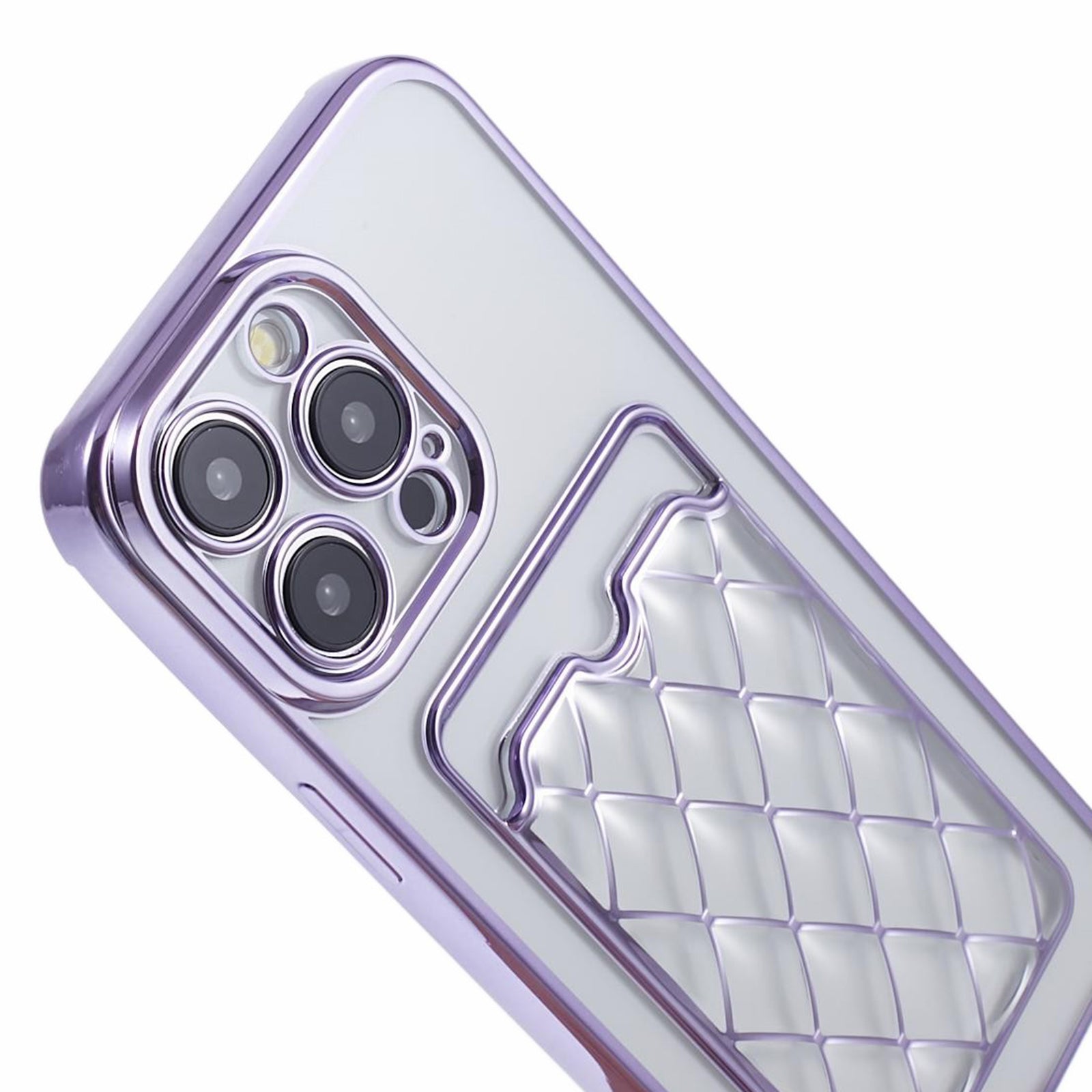 JJ Series For iPhone 15 Pro Max TPU Cover Laser Carving Electroplated Card Slot Back Case - Purple JJ Series For iPhone 15 Pro Max TPU Cover Laser Carving Electroplated Card Slot Back Case - Purple